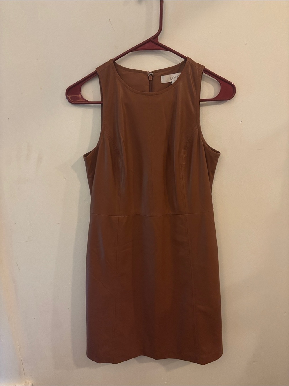 LOFT Brown Faux-Leather Mini Sheath Dress NWOT Size 2P